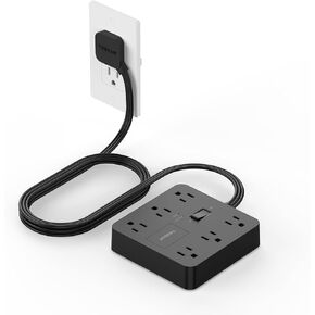 Black Surge Protector Power Strip, TESSAN Flat Plug Extension Cord 5 FT with Multiple Outlets, 1700J Surge Protection with 6 AC, Charging Station for Home Office Supplies Dorm Room Essentials