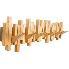 Wooden Coat Rack Wall Mounted Sticks Multi Rack Solid Handmade Natural Walnut Wood Artwork with 7 Flip-Down Unique Modern Hooks for Coats Bag Hat Umbrella