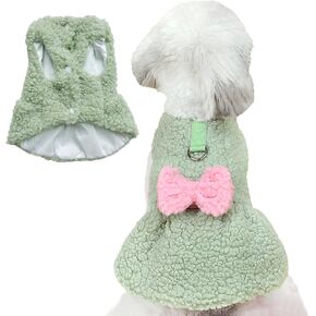 Jecikelon Dog Sweater Dress with Bow Tie Winter Warm Puppy Clothes for Small Dogs D-Ring Leash Pet Clothing Outfits Suéter para Perros (X-Small, Green)