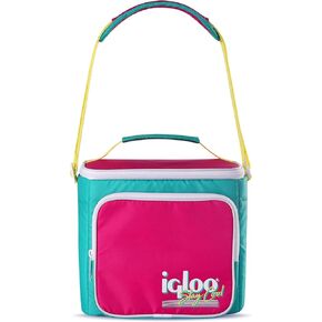 Igloo Retro 90s Lunch Coolers, Insulated Lunch Bag, Square Lunch Box Cooler with Front Pocket & Adjustable Strap