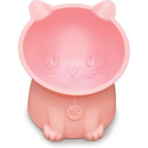 Tilted Elevated Cat Food Bowl - White/Grey/Blue/Pink - 1 Pc - Anti Vomit Raised Pet Bowl for Cats and Small Dogs - 100% Recycled Plastic