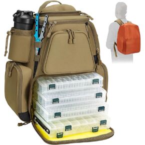 Piscifun Fishing Tackle Backpack Large Waterproof Tackle Bag Storage with 4 Tackle Boxes (Khaki, Black and Camouflage)
