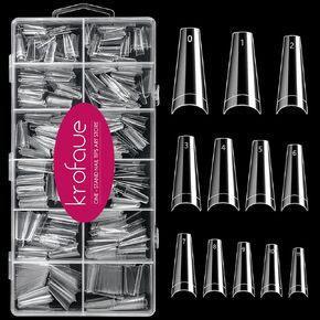 500PCS Half Cover Coffin Nail Tips - Acrylic Nail Tips, krofaue 10 Size Clear Ballerina Nail Tips, Half Cover Acrylic False Nail Tips With Box for Nail Tips Art Salons and Home DIY (Clear)