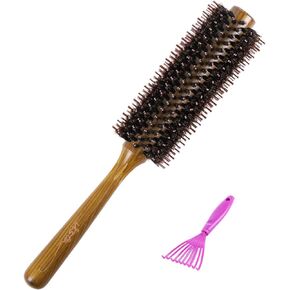 Round Brush Bamboo with Pin Tail Comb Natural Boar Bristle Hair Brush Round for Blow Drying for Women Hairbrush for Wet or Dry Hair Detangling Smoothing Massaging…