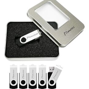 32GB Storage USB Flash Drive 3.0 with Tin Case/Box Set of 5 Thumb Drive Package. Flash Drive and Case for Weddings, Memories, Videos Perfect for Professional Photographers (Memories Label)