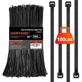 18 Inch Zip Ties Double Sided Toothed (500 Pack),100 LBS Tensile Strength Heavy Duty Cable Wire Ties With Self-Locking Adjustable More Durable Nylon Tie Wraps for Indoor Outdoor