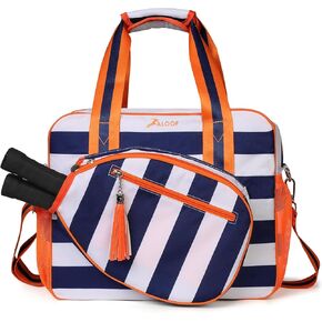ALOOF Pickleball Bag for Women, Adjustable Pickleball, Racketball Sling Bag, Backpack With Water Bottle Holder for Women, Blue & White