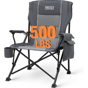 Oversized Folding Camping Chair Support 500 LBS Heavy People Padded Folding Camp Chairs with Lumbar Suppor High Back Heavy Duty for Adults with Cup Holder, Side Pocket for Lawn,Sport, Grey in Kuwait