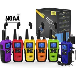 Walkie Talkies for Adults Long Range Walkie Talkies Rechargeable - Long Distance Walkie Talkies 6 Pack Family 2 Way Radios Walkie Talkies with Earpiece Mic Set USB Charger Battery NOAA Alert