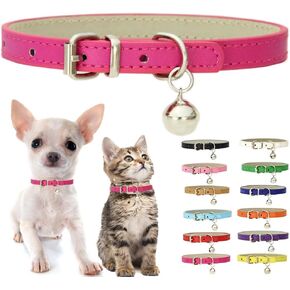 Blue XS Dog Collar with Bell, Soft Pu Leather Cat Collars Adjustable Buckle for XXS Extra Small Medium Tiny Female Male Boys Girls Pets Puppy Kitten Teacup Yorkie X-Small