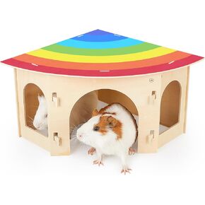 Glittme Guinea Pig Hideout Fan-Shaped Hamster Hideout Wooden Bunny Hideout Spacious Rabbit House with Detachable Top Rabbit Hideout for Guinea Pig, Rabbit, Bunny, Hamster
