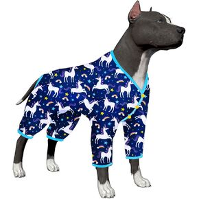 LovinPet Pitbull Pets Shirts, Undershirt for Dog Coats, Anti Licking, Pet Anxiety Calming Onesies for Dogs, Lightweight Stretchy Fabric, Chasing Dreams Horse Print, Large Breed Dog Clothes,Blue 3XL
