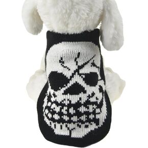 Black Halloween Dog Sweaters,Pet Cat Skull Costume Outfits,Winter Warm Dog Knitted Clothes Knitwear for Dachshund Bulldog Corgi (Medium, Black)