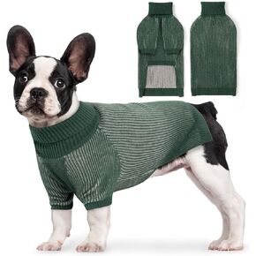YUDODO Striped Dog Sweater for Medium Dogs Ribbed Turtleneck Thick Warm Pullover with Leash Hole Machine Washable Cold Weather Knitwear for Winter Fall