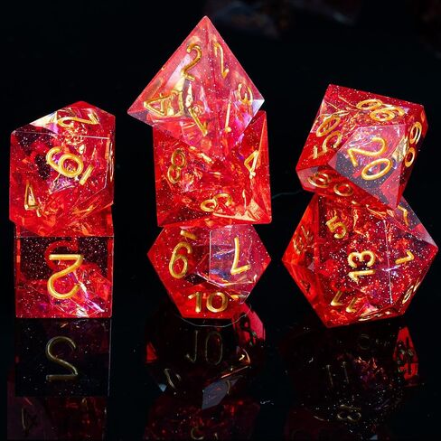 DND Dice Set Handmade 7 Accessories Sharp Edge Dice for Dungeons and Dragons TTRPG Games, Multi-Sided RPG Polyhedral Resin Sharp Edge Dice Roleplaying Games Shadowrun Pathfinder MTG in Kuwait