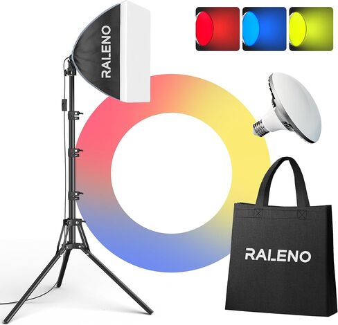 RALENO Softbox Lighting Kit, 16'' x 16'' Photography Studio Equipment with 50W / 5500K / 90 CRI LED Bulb, Continuous Lighting System for Video Recording and Photography Shooting in Saudi Arabia