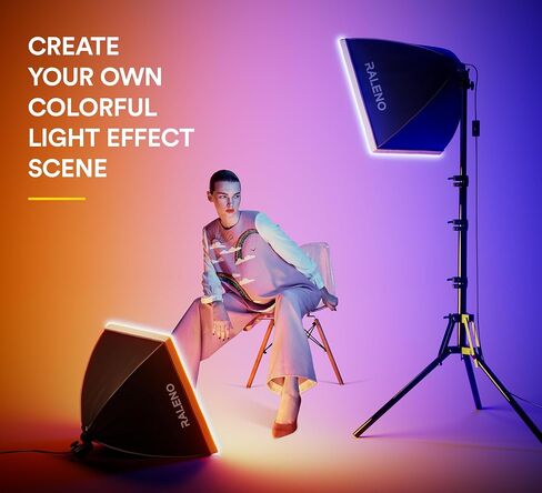 RALENO Softbox Lighting Kit, 16'' x 16'' Photography Studio Equipment with 50W / 5500K / 90 CRI LED Bulb, Continuous Lighting System for Video Recording and Photography Shooting in Saudi Arabia