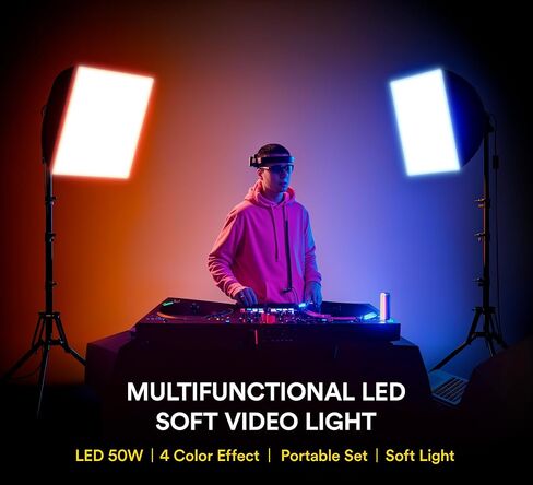 RALENO Softbox Lighting Kit, 16'' x 16'' Photography Studio Equipment with 50W / 5500K / 90 CRI LED Bulb, Continuous Lighting System for Video Recording and Photography Shooting in Saudi Arabia