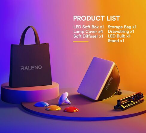 RALENO Softbox Lighting Kit, 16'' x 16'' Photography Studio Equipment with 50W / 5500K / 90 CRI LED Bulb, Continuous Lighting System for Video Recording and Photography Shooting in Saudi Arabia