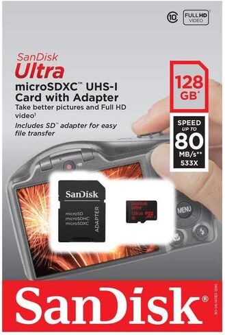 Sandisk Ultra - Flash Memory Card - 128 GB - MicroSDXC UHS-I, Black (SDSQUNC-128G-AN6IA) in Kuwait