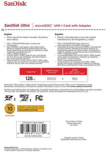 Sandisk Ultra - Flash Memory Card - 128 GB - MicroSDXC UHS-I, Black (SDSQUNC-128G-AN6IA) in Kuwait