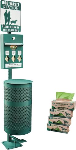 Hands-Free Dog Waste Station Outdoor with Pedal - Dog Waste Disposal System & Bag Dispenser for Park & Trails - Rust Proof Doggie Station - Night Glowing Sign | 800 Pet Waste Bags & 100 Can Liners in Saudi Arabia