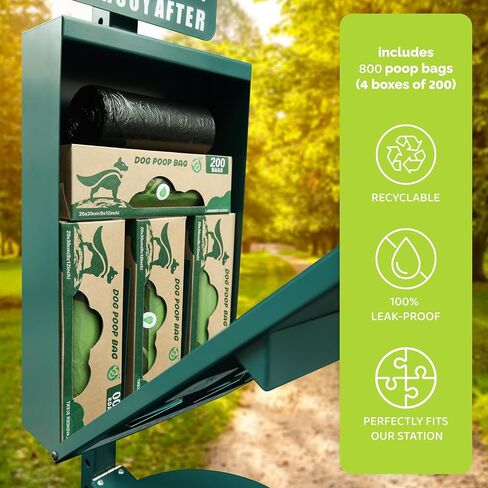 Hands-Free Dog Waste Station Outdoor with Pedal - Dog Waste Disposal System & Bag Dispenser for Park & Trails - Rust Proof Doggie Station - Night Glowing Sign | 800 Pet Waste Bags & 100 Can Liners in Saudi Arabia