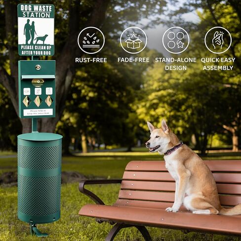 Hands-Free Dog Waste Station Outdoor with Pedal - Dog Waste Disposal System & Bag Dispenser for Park & Trails - Rust Proof Doggie Station - Night Glowing Sign | 800 Pet Waste Bags & 100 Can Liners in Saudi Arabia