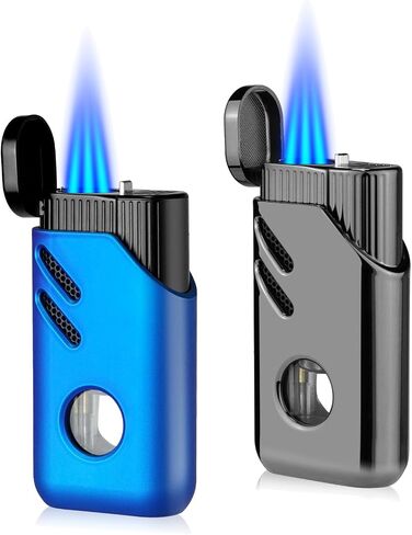 2 Pack Torch Lighter Triple Jet Flame Butane Refillable with Fuel Level Window Adjustable Windproof Torch Lighters for Kitchen,BBQ,Men,Gifts (Gas not Included) in Kuwait