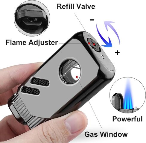 2 Pack Torch Lighter Triple Jet Flame Butane Refillable with Fuel Level Window Adjustable Windproof Torch Lighters for Kitchen,BBQ,Men,Gifts (Gas not Included) in Kuwait