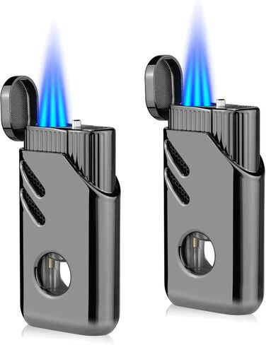 2 Pack Torch Lighter Triple Jet Flame Butane Refillable with Fuel Level Window Adjustable Windproof Torch Lighters for Kitchen,BBQ,Men,Gifts (Gas not Included) in Kuwait