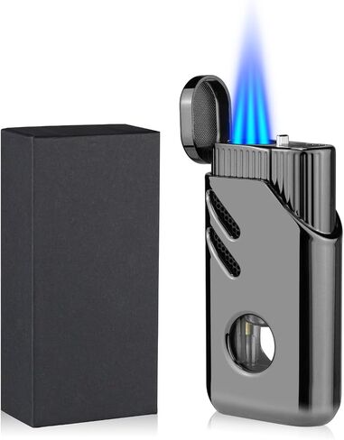 2 Pack Torch Lighter Triple Jet Flame Butane Refillable with Fuel Level Window Adjustable Windproof Torch Lighters for Kitchen,BBQ,Men,Gifts (Gas not Included) in Kuwait
