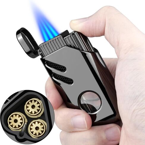 2 Pack Torch Lighter Triple Jet Flame Butane Refillable with Fuel Level Window Adjustable Windproof Torch Lighters for Kitchen,BBQ,Men,Gifts (Gas not Included) in Kuwait