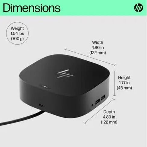قاعدة شحن HP USB-C G5 Essential Compact Dock Universal LED لأجهزة الكمبيوتر المحمولة HP، مع HDMI، USB Type-C، USB A، اتصال RJ-45، لنظام التشغيل Windows 10، Windows 11، macOS، أسود (متجدد) in Saudi Arabia