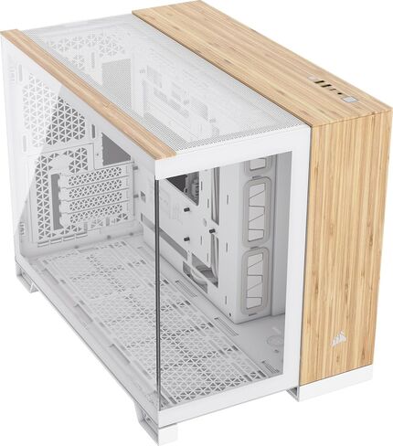 حافظة كمبيوتر CORSAIR 2500X Small-Tower mATX مزدوجة الغرفة - زجاج مقسّى بانورامي - متوافقة مع اللوحة الأم ذات التوصيل العكسي - لا تتضمن مراوح - أبيض/خشب الخيزران in Saudi Arabia