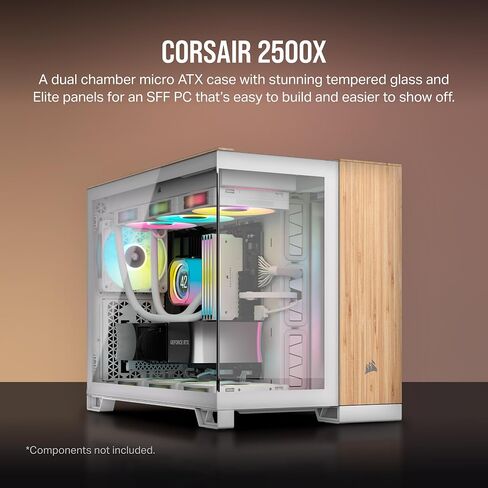 حافظة كمبيوتر CORSAIR 2500X Small-Tower mATX مزدوجة الغرفة - زجاج مقسّى بانورامي - متوافقة مع اللوحة الأم ذات التوصيل العكسي - لا تتضمن مراوح - أبيض/خشب الخيزران in Saudi Arabia