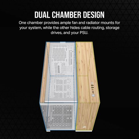 حافظة كمبيوتر CORSAIR 2500X Small-Tower mATX مزدوجة الغرفة - زجاج مقسّى بانورامي - متوافقة مع اللوحة الأم ذات التوصيل العكسي - لا تتضمن مراوح - أبيض/خشب الخيزران in Saudi Arabia