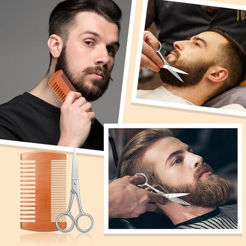 مايتس 10 مجموعات من مقص مشط اللحية للرجال، فرشاة بشعيرات الخنزير الطبيعية، مشط مزدوج من خشب الكمثرى مع مقص تشذيب الشارب ذو أسنان واسعة مع حقيبة سفر، تنعيم لحيتك in Kuwait