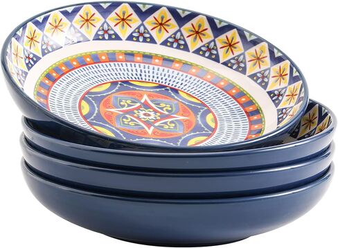 Bico Tunisian Ceramic 35oz Dinner Bowls, Set of 4, for Pasta, Salad, Cereal, Soup & Microwave & Dishwasher Safe in Kuwait