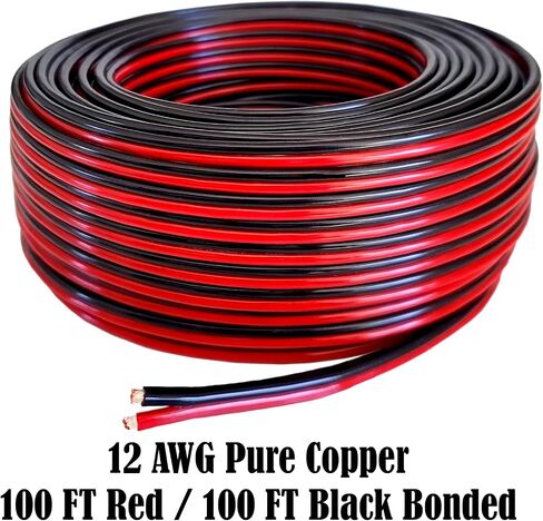 Pure Copper 12 AWG (American Wire Gauge) Stranded OFC Flexible Red Black 2 Conductor Bonded Zip Cord Automotive Power Speaker Cable for Car Audio LED Trailer Light Primary Harness Wiring (50 Feet) in Saudi Arabia