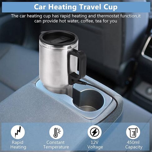 Electric Water Kettle, Duokon 12V Car 450ml Coffee Mug Electric In-car Stainless Steel Travel Heating Cup with Cigarette Lighter Cable in Saudi Arabia
