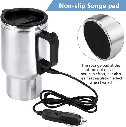 Electric Water Kettle, Duokon 12V Car 450ml Coffee Mug Electric In-car Stainless Steel Travel Heating Cup with Cigarette Lighter Cable in Saudi Arabia