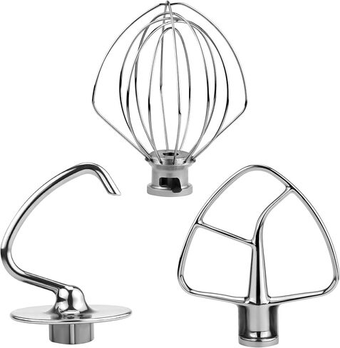 3 Pieces Stand Mixers Repair Set Stainless Steel for Kitchen Tilt-Head Stand Mixers K45DH Dough Hook K45B Coated Flat Blade Paddle K45WW Wire Whip Replace for Kitchen-aid Accessories by AMI PARTS in Kuwait