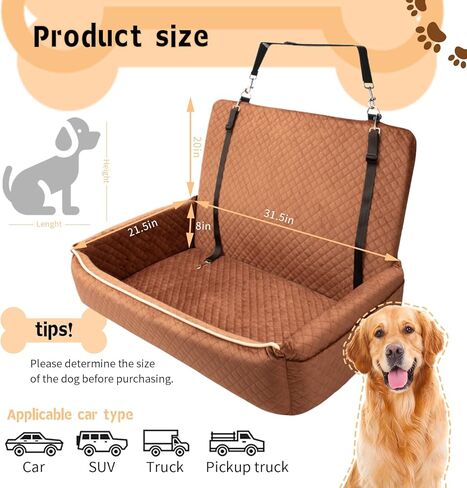 مقعد سيارة للكلاب الكبيرة/المتوسطة التي يقل وزنها عن 60 رطلاً أو كلبين صغيرين، سرير سيارة للكلاب مع قاعدة مضادة للانزلاق، قماش مقعد السيارة الداعم للكلاب ناعم ومريح، مقعد سيارة للكلاب قابل للإزالة والغسل (أسود/رمادي) in Kuwait