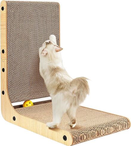 Cat Scratcher L Shape Large, 26.8 inch Cat Scratching Pad for Indoor Cats, Cardboard Cat Scratch Pad with Ball Toy in Kuwait