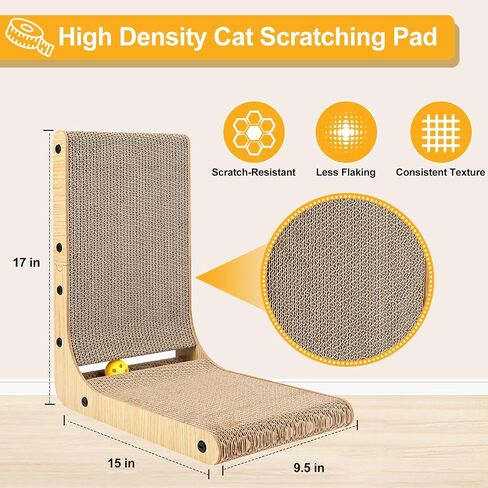 Cat Scratcher L Shape Large, 26.8 inch Cat Scratching Pad for Indoor Cats, Cardboard Cat Scratch Pad with Ball Toy in Kuwait