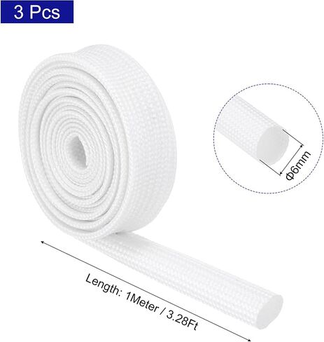 MECCANIXITY 3Pcs Wire Insulation Braid Fire Sleeve,9.8Ft-8mm ID White, High Temp Silicone Coated Fiberglass Sleeving for Automotive Hose Lines Electrical Wiring in Saudi Arabia