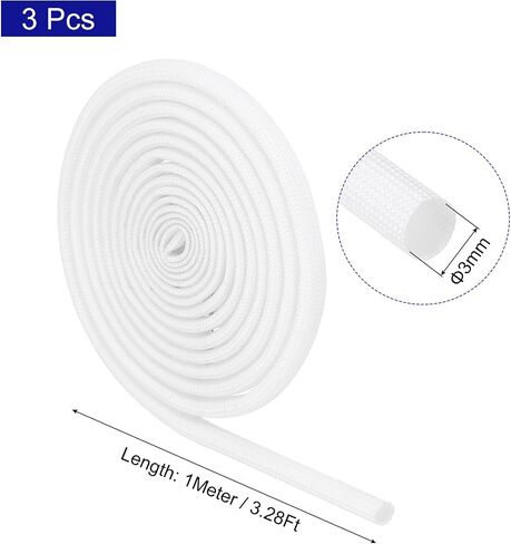 MECCANIXITY 3Pcs Wire Insulation Braid Fire Sleeve,9.8Ft-8mm ID White, High Temp Silicone Coated Fiberglass Sleeving for Automotive Hose Lines Electrical Wiring in Saudi Arabia