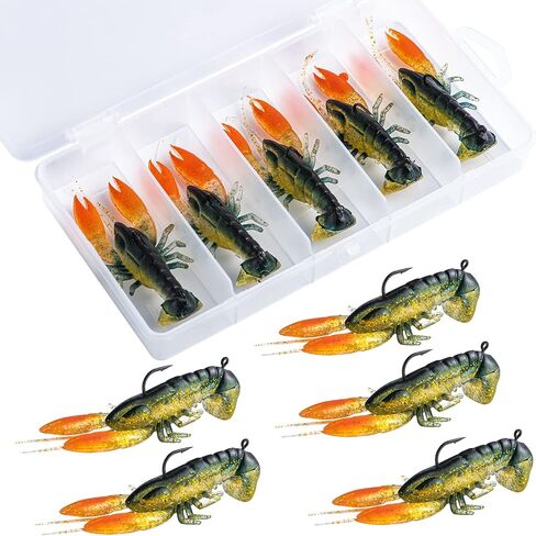 Goture Soft Fishing Lures, 5pcs/10pcs Crawfish Lures with Tackle Box, Shrimp Lures with Sharp Hook, Crawfish Baits for Freshwater Saltwater Bass Trout Catfish Salmon in Kuwait
