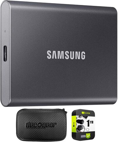 SAMSUNG MU-PC2T0T/AM محمول SSD T7 USB 3.2 2 تيرابايت حزمة رمادية مع حافظة Deco Gear صلبة EVA مع سحاب للأجهزة اللوحية ونظام تحديد المواقع العالمي 6 بوصة وحزمة حماية محسنة CPS لمدة عام واحد in Saudi Arabia